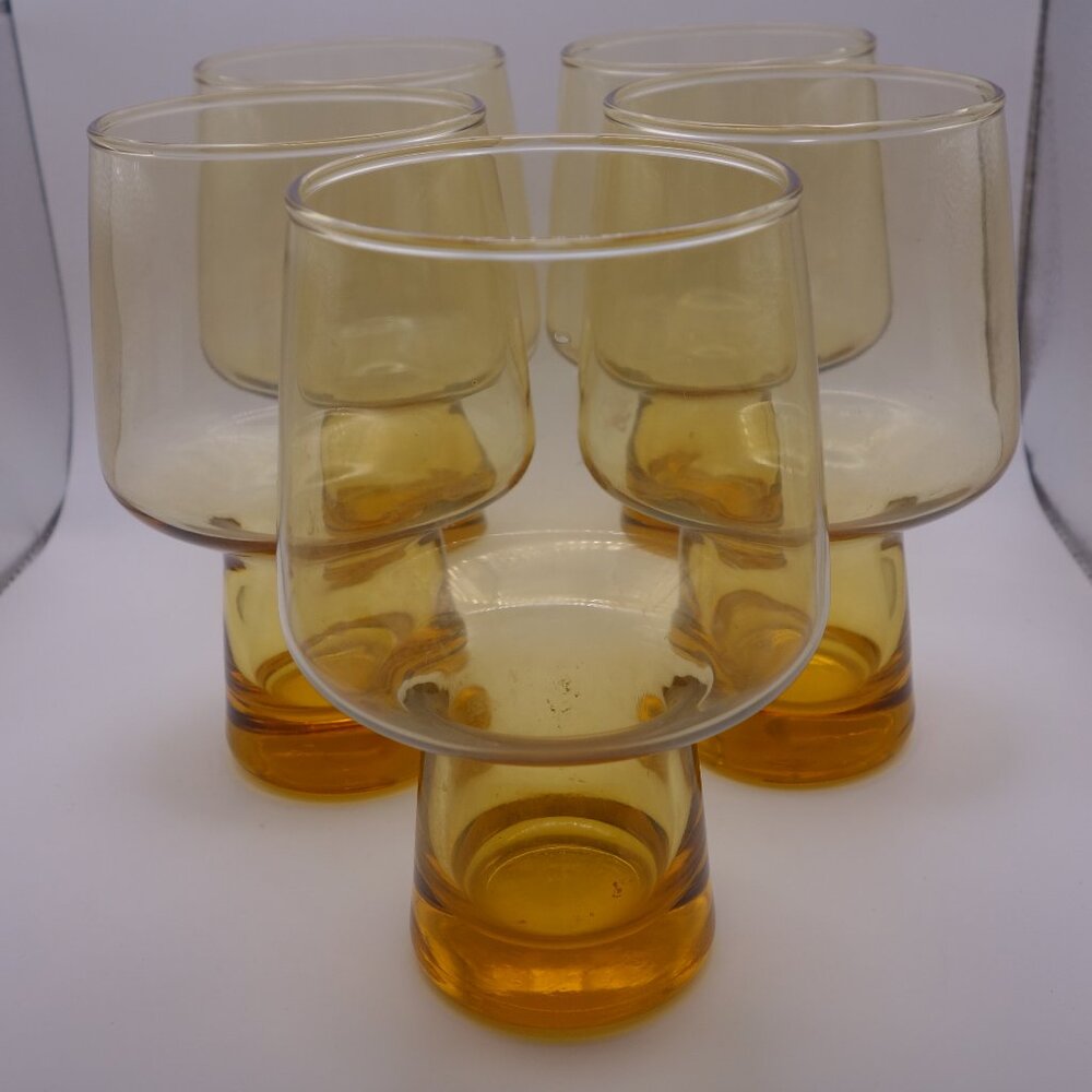 Set of Five(5) Amber Colored Glasses